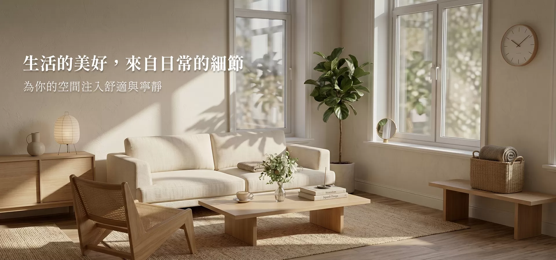 陽光灑落在沙發與木桌