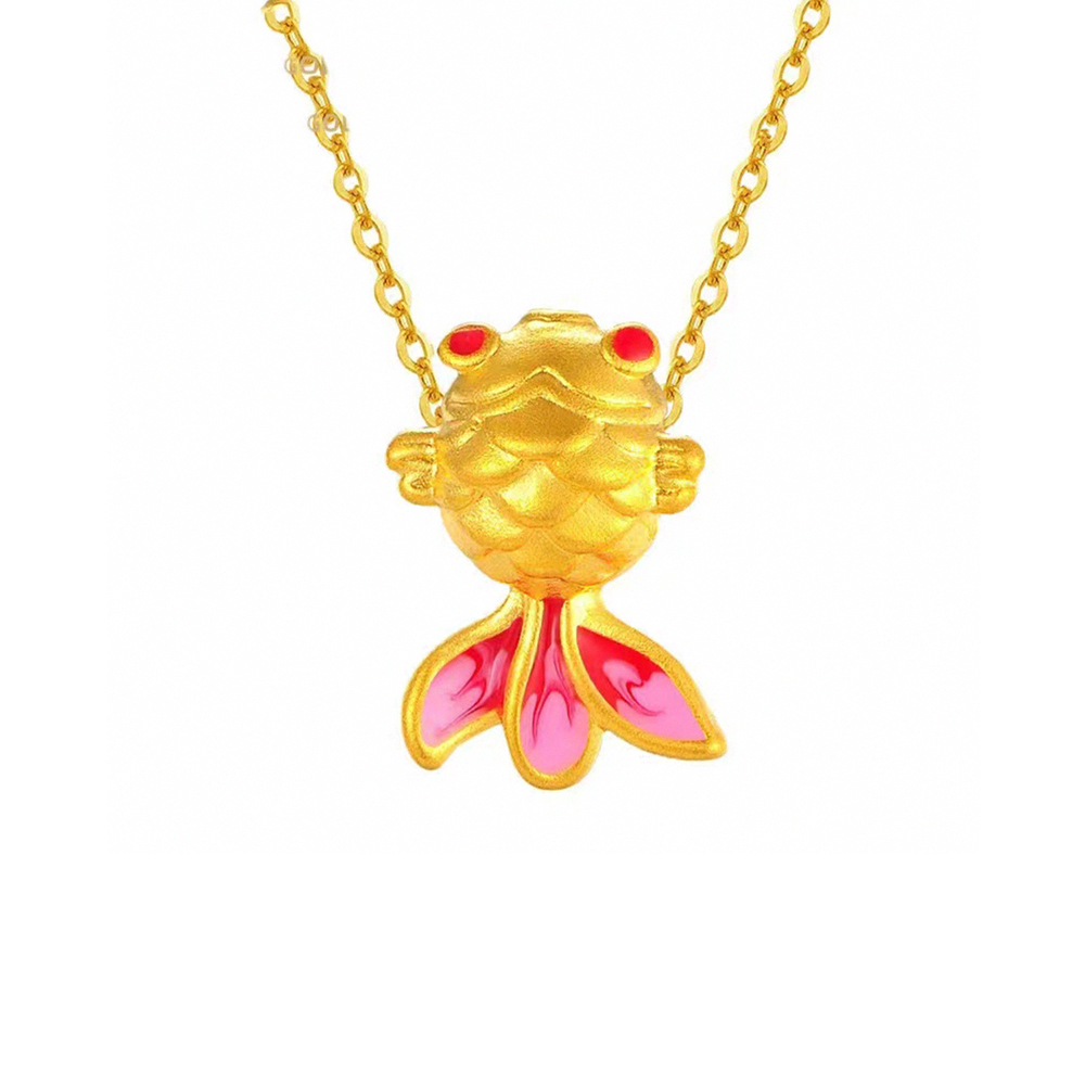 【赫本珠寶】996黃金如魚得水萌款金魚項鍊-0.03錢