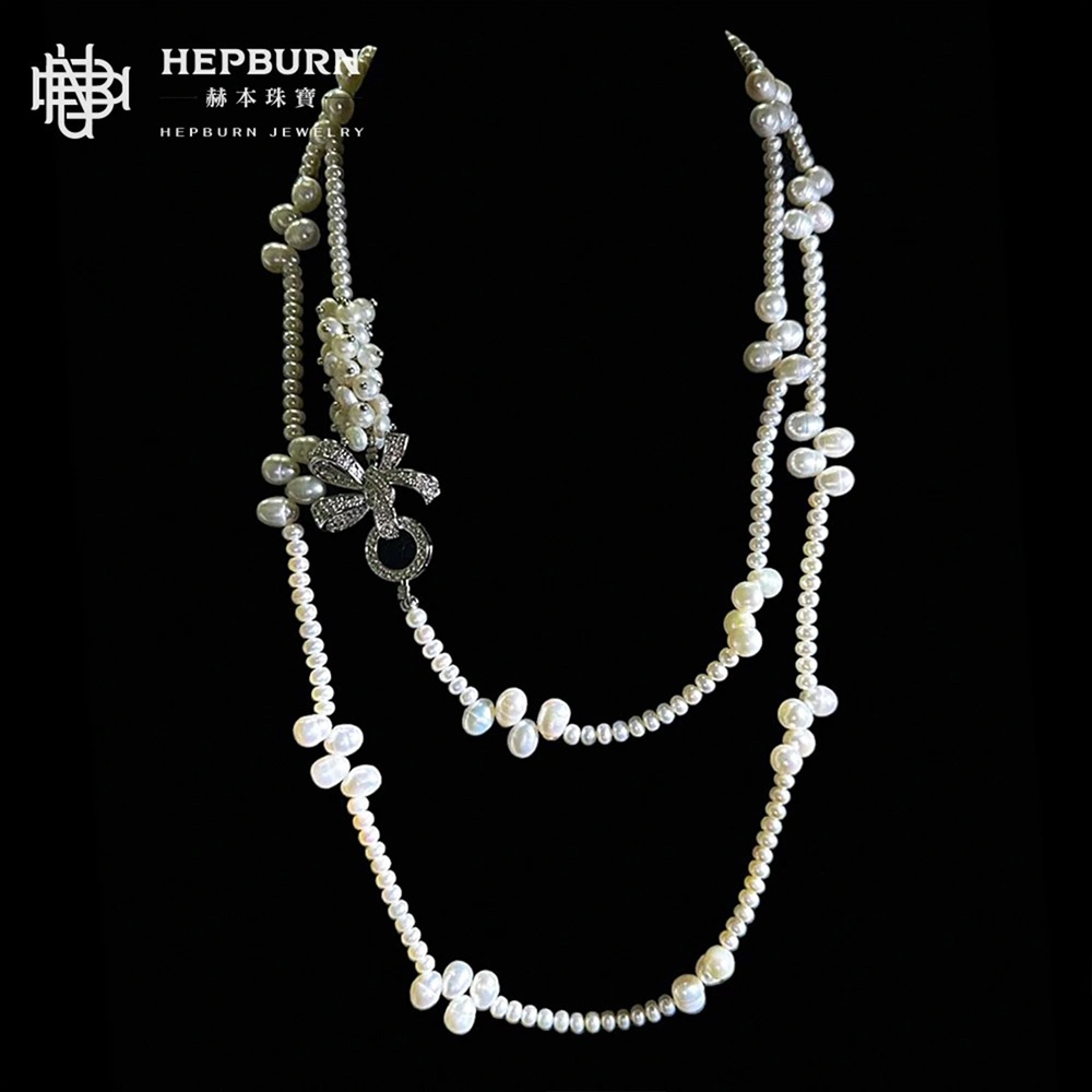 【赫本珠寶】天然淡水珍珠麥穗美人項鍊毛衣練(長1.2米)