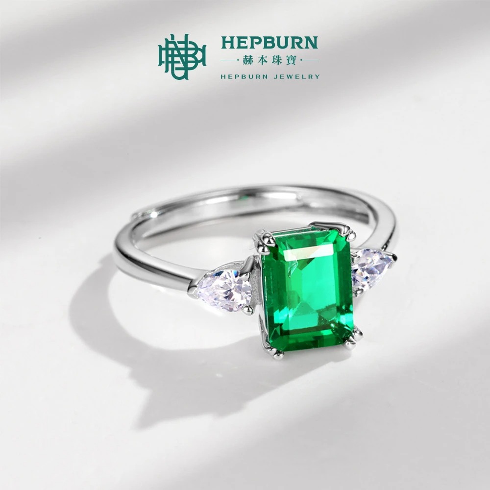 【赫本珠寶】贊比亞公主方培育祖母綠戒指S925銀(1.2克拉)