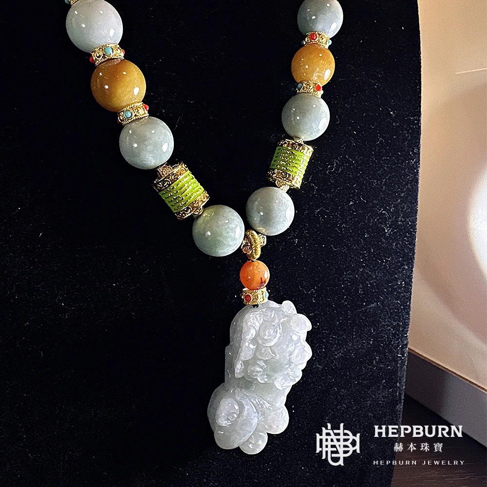 【赫本珠寶】翡翠大貔貅-黃翡項練毛衣練(長52cm)