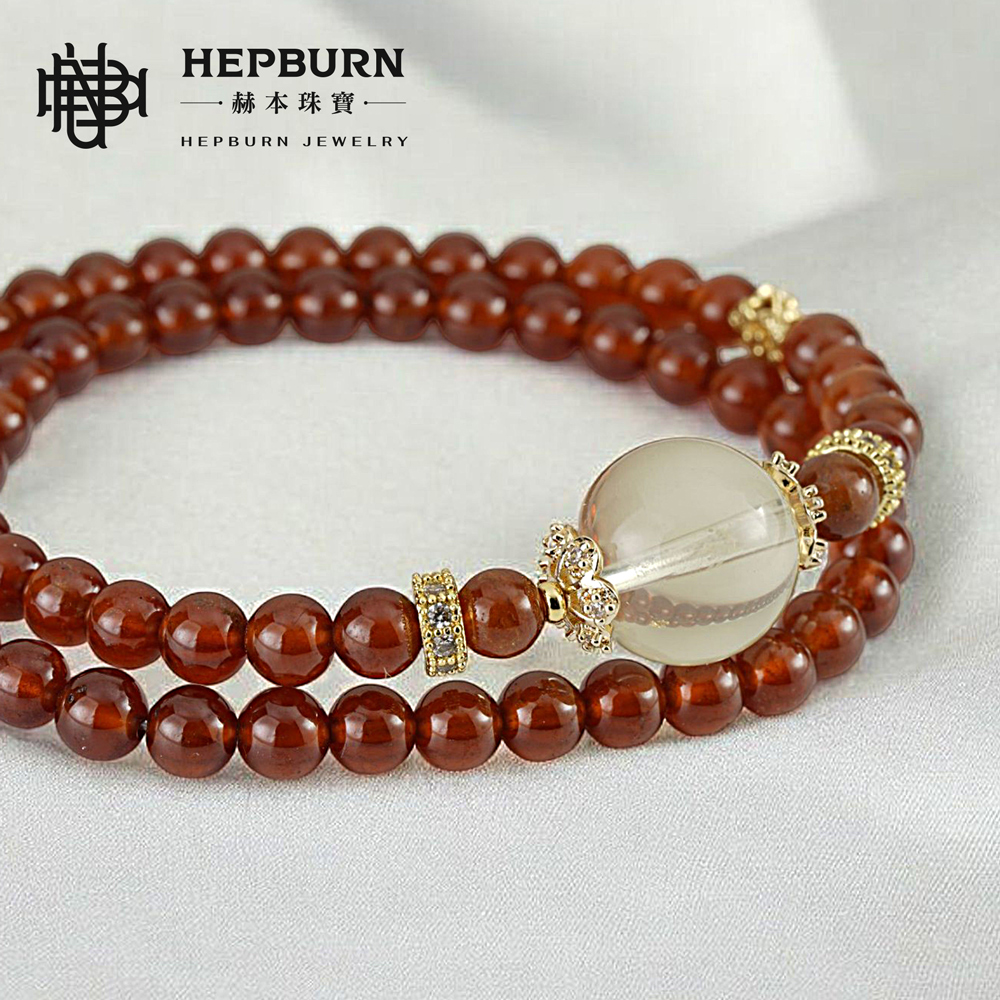 【赫本珠寶】設計款-榴聚財源橙紅石榴石黃水晶雙圈手鍊(5mm)