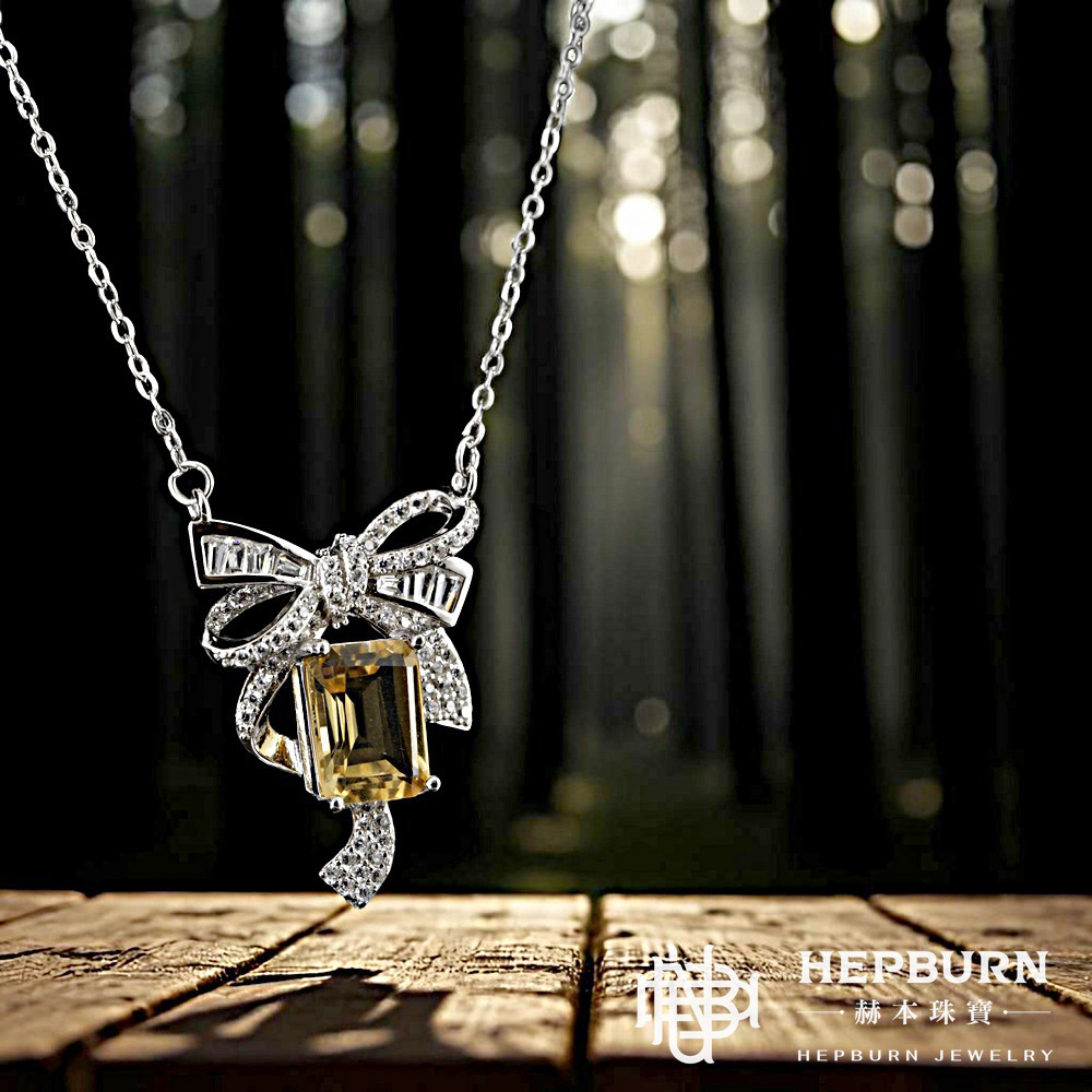 【赫本珠寶】設計款- 甜美淑女蝴蝶結黃水晶項鍊