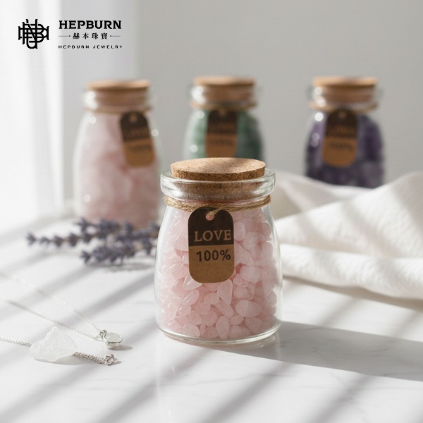 【赫本珠寶】靈願之許願瓶｜天然粉水晶碎石｜溫柔心願許願瓶