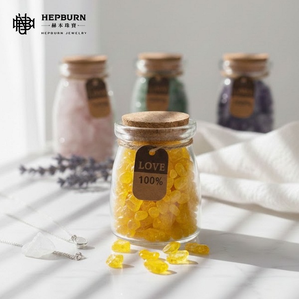 【赫本珠寶】靈願之許願瓶｜天然黃水晶碎石｜豐盛財光消磁石