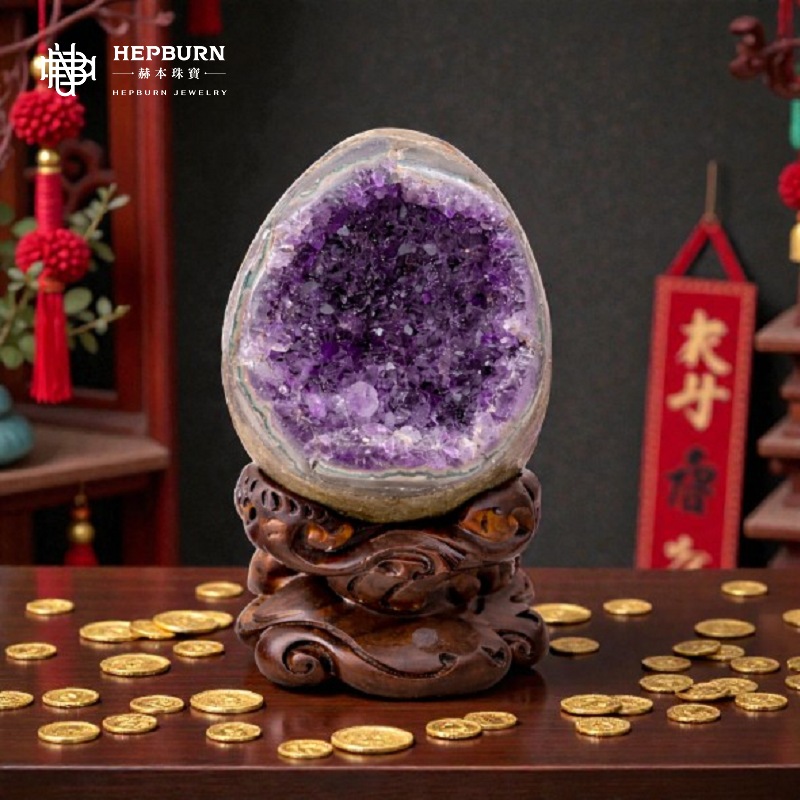 【赫本珠寶】恐龍蛋-紫晶洞 | 圓洞聚財 | 招財貴人 | 開運風水擺件