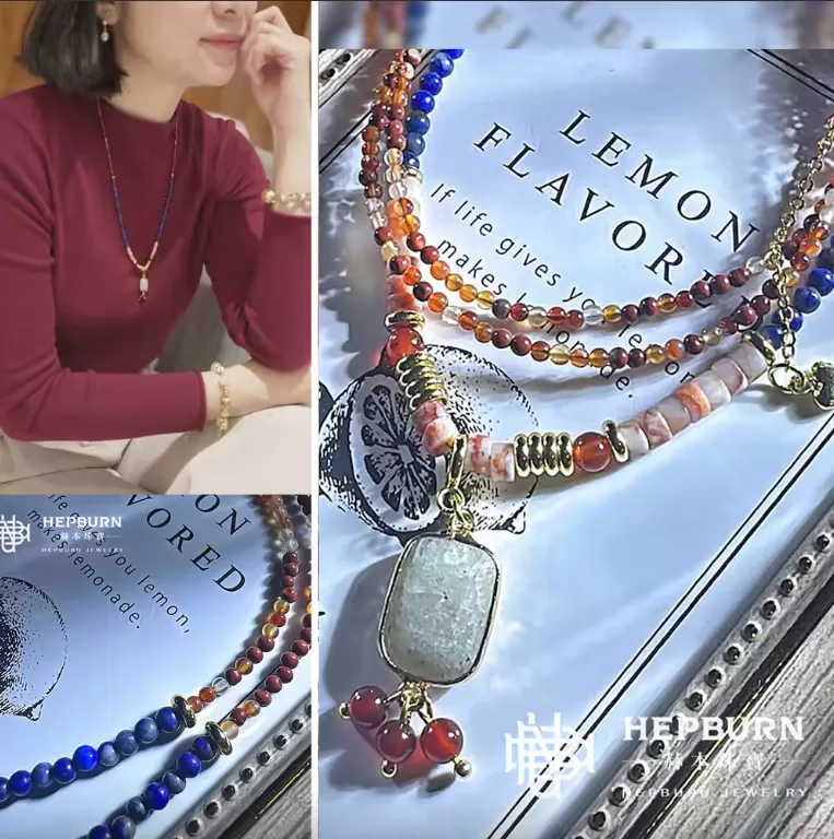 【赫本珠寶】夢入敦煌灰曜石青金紅瑪瑙項鍊(3mm)