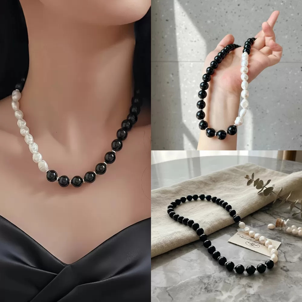 【赫本珠寶】夜光序曲 · 巴洛克淡水珍珠黑瑪瑙鎖骨鍊