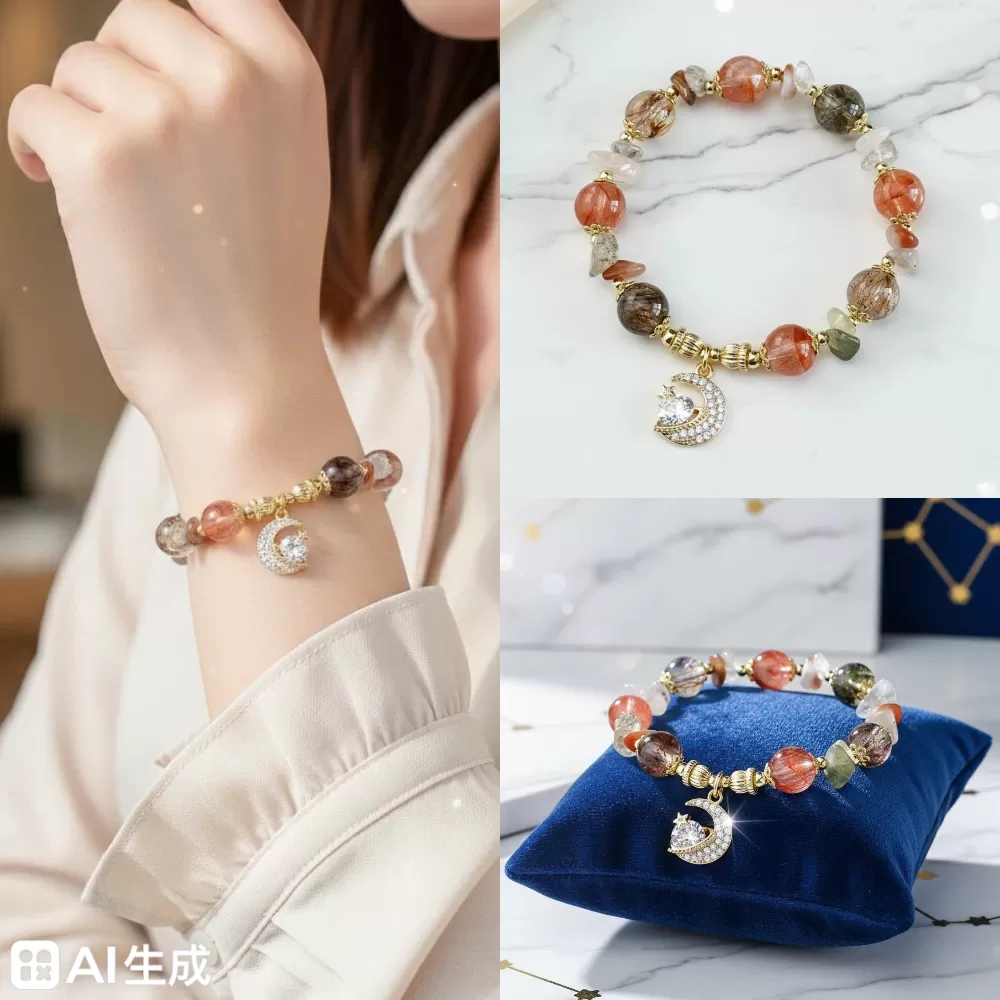 【赫本珠寶】星月鎏金 · 髮晶星月公主手鍊