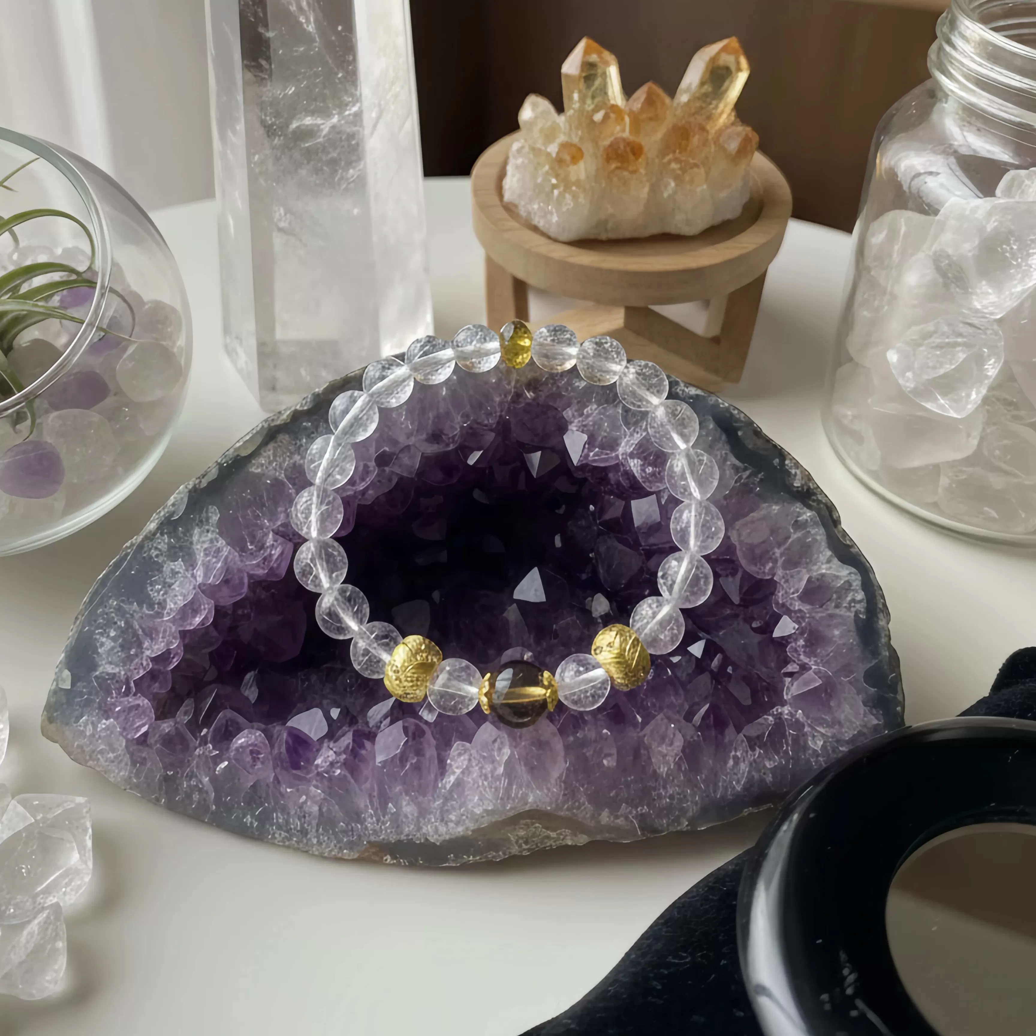 【赫本珠寶】白曜淨域 · 天然白阿賽療癒財富手鍊,10mm手鍊,8mm手鍊,招財能量,療癒珠寶,冥想水晶