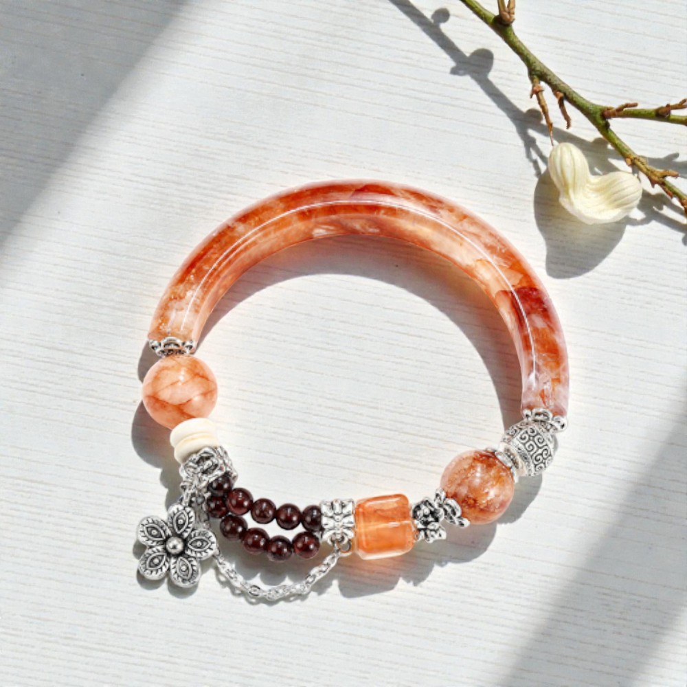 【赫本珠寶】設計款 - 紅膠椒花半鐲,質感設計,氣場守護,鴻運飾品,天然石珠寶,定氣能量