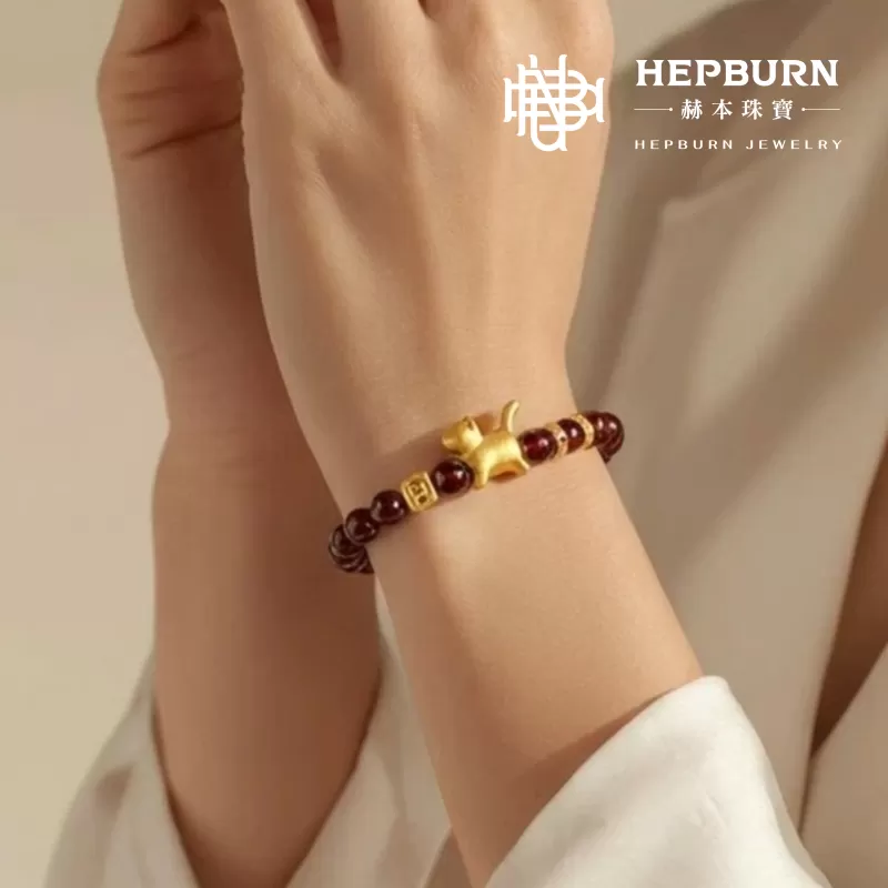 【赫本珠寶】設計款 - 紅運當頭 · 天然石榴石招財貓手鍊(6mm),幸運守護,6mm手珠,招財能量,提升氣色,女人石