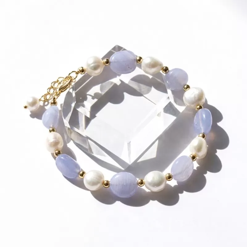 【赫本珠寶】設計款-珍珠藍瑪瑙手鍊,質感穿搭,情緒穩定,能量珠寶,設計款飾品,藍瑪安語