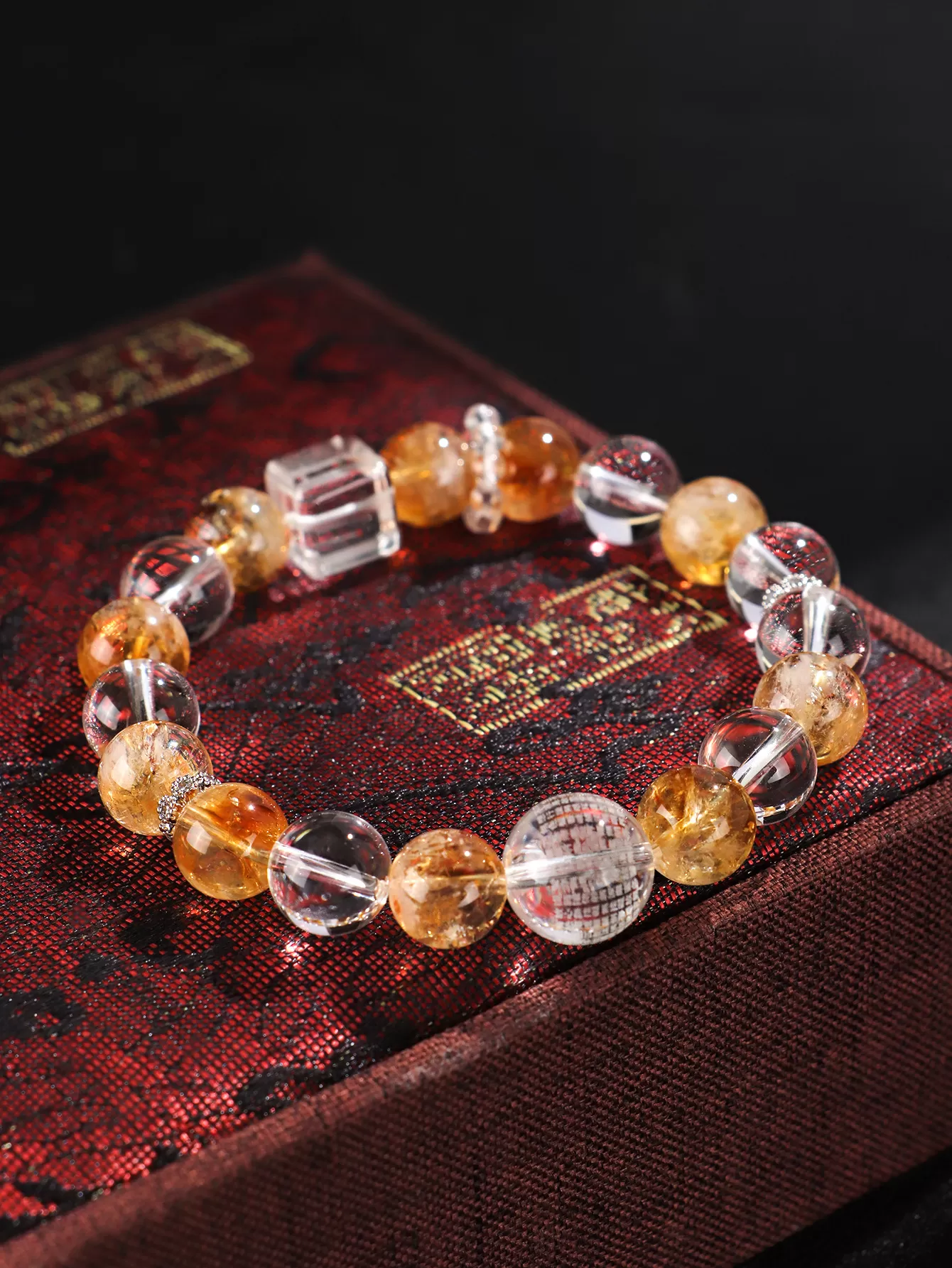 【赫本珠寶】設計款-黃塔晶心經白水晶手鍊,冥想手鍊,平安守護,佛教珠寶,能量淨化,避邪飾品