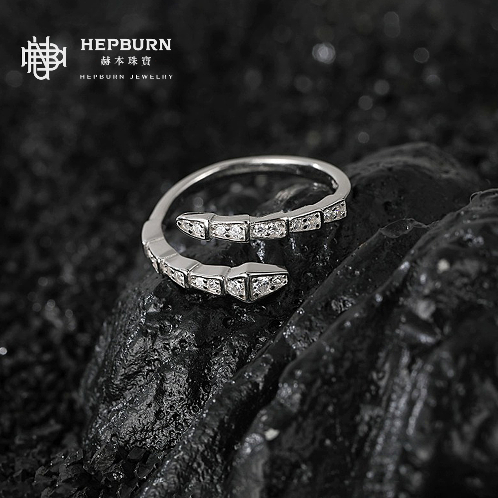 【赫本珠寶】S925純銀簡約蛇形鑲嵌活口戒指,守護能量,時髦戒指,個性穿搭,抗敏銀飾,靈蛇飾品