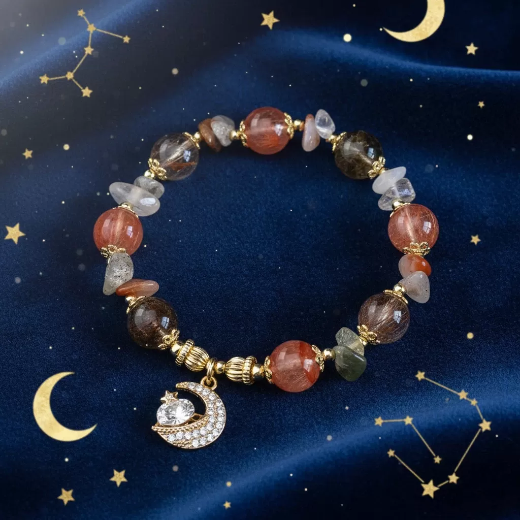 【赫本珠寶】星月鎏金 · 髮晶星月公主手鍊,女性手鍊,開運能量,精緻珠寶,層次穿搭,公主風飾品