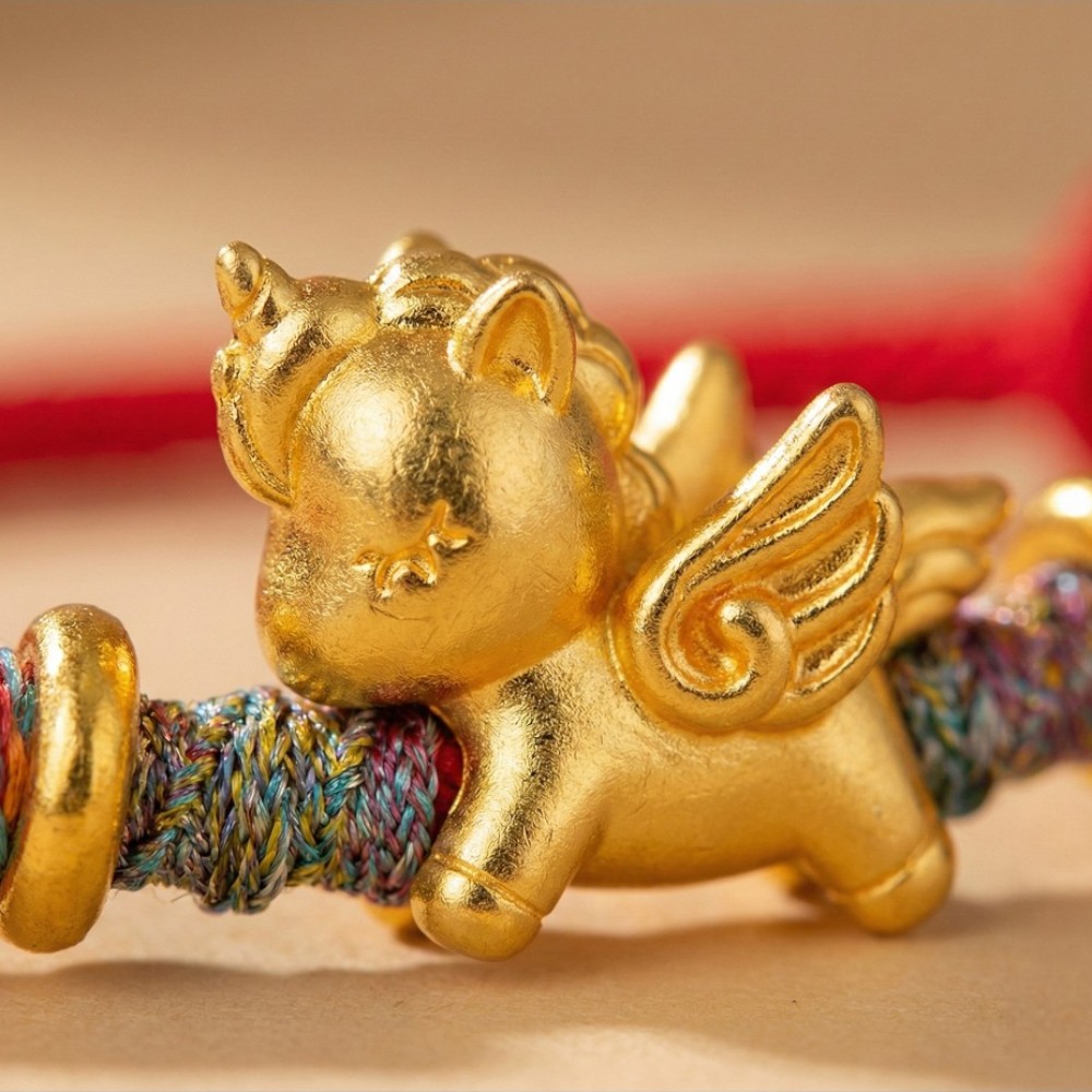 【赫本珠寶】999足銀招財金色天馬-紅色手繩,貴人運,本命年手鍊,開運飾品,馬到成功,避邪紅繩