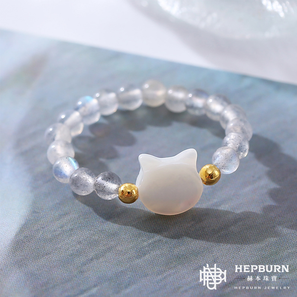 【赫本珠寶】白喵天然月光石珠串戒指(3mm),062,【赫本珠寶】白喵天然月光石珠串戒指(3mm),天然月光石,帶來平靜增添魅力,月光閃耀極致美麗