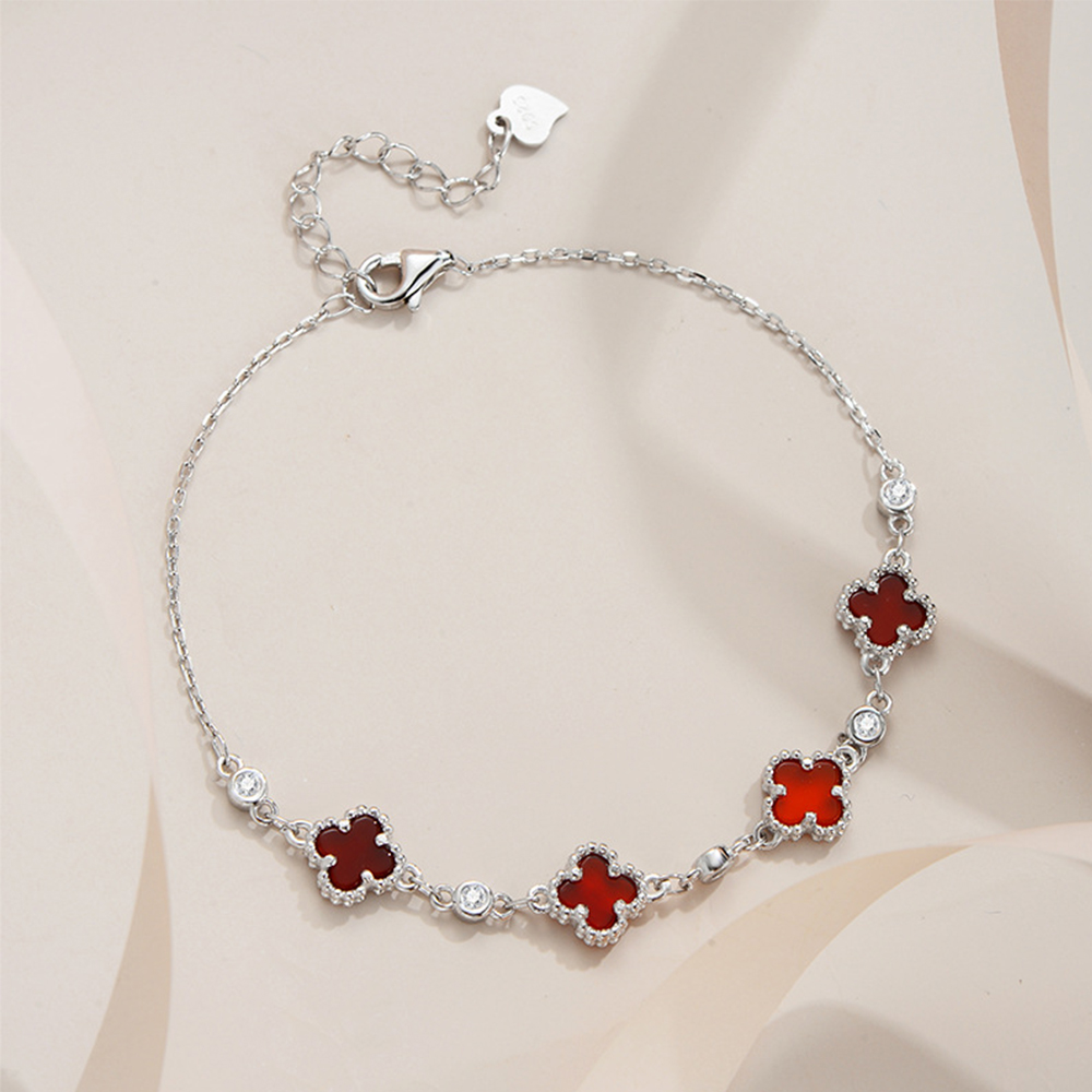 【赫本珠寶】瑪瑙幸運草純銀可調節莫桑石手鍊S925,D021,【赫本珠寶】瑪瑙幸運草純銀可調節莫桑石手鍊S925,瑪瑙幸運草款設計,莫桑鑽手鍊優雅婉約,閃耀動人氣質不凡