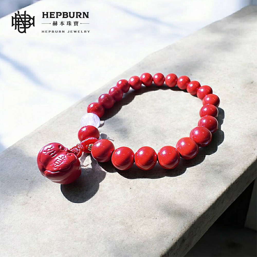 【赫本珠寶】帝王紅硃砂柿柿如意手鍊(8mm),C010,【赫本珠寶】帝王紅硃砂柿柿如意手鍊(8mm),帝王紅硃砂,設計感手鍊,點位約8mm