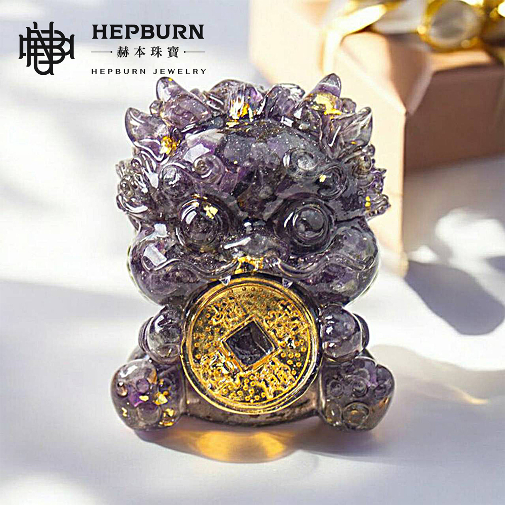 【蜜光珠寶】 奧剛吞金獸擺飾-紫水晶 (原赫本珠寶),奢華飾品,招財運,風水擺設,天然水晶,能量擺飾