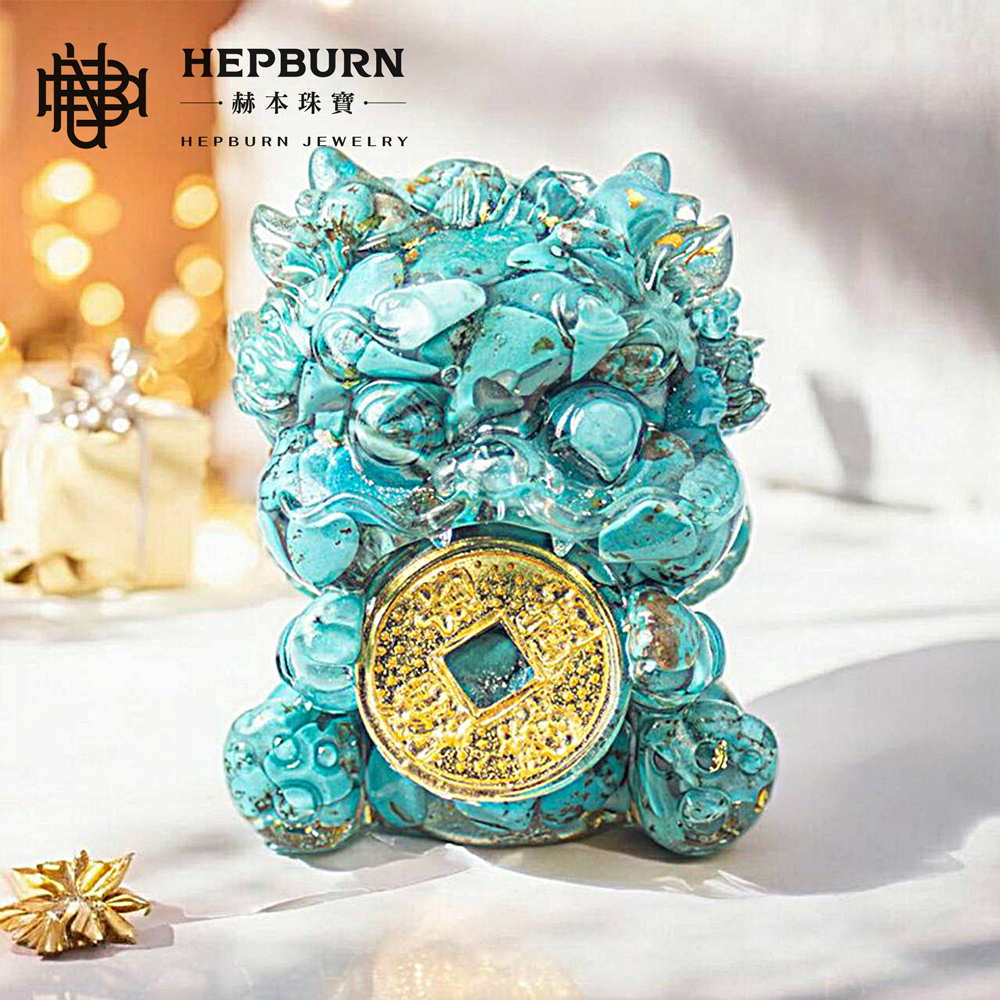 【赫本珠寶】奧剛吞金獸擺飾-綠松石,奢華飾品,幸運招財,風水擺設,天然寶石,能量擺飾