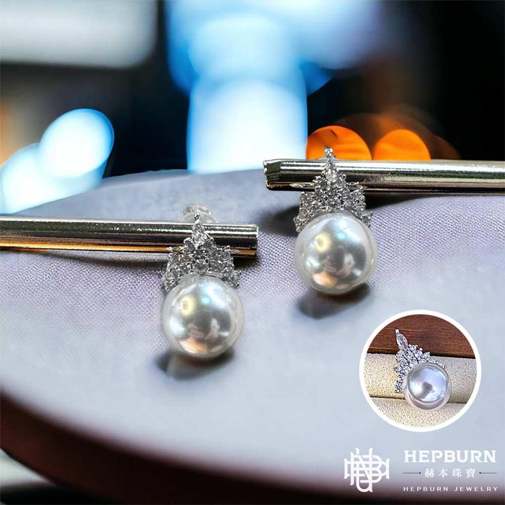 【赫本珠寶】天然珍珠皇家王冠耳環9mm±5(贈同款吊墬),珍珠套裝,女王風範,優雅珠寶,高貴耳環,皇家珠寶