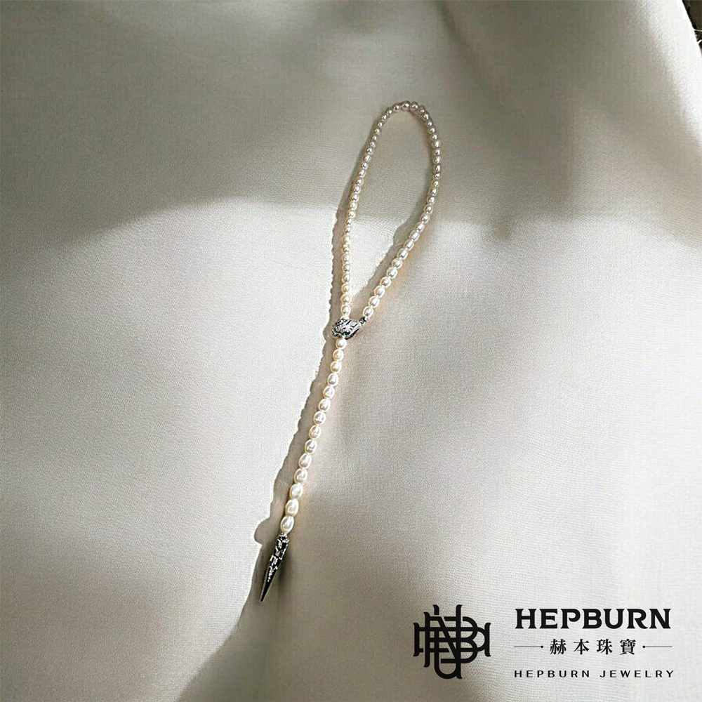 【赫本珠寶】碧眼一口蛇-扣頭珍珠項鍊毛衣鍊(長60cm),奢雅風格,潮流飾品,高貴珍珠,時尚珠寶,個性項鍊