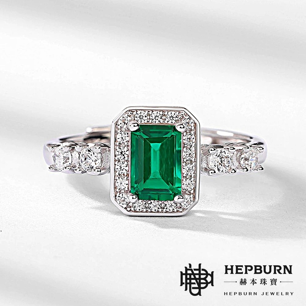 【赫本珠寶】培育祖母綠方形銀滿鑲戒指(S925銀),典藏首選,送禮推薦,璀璨珠寶,高雅飾品,祖母綠戒指