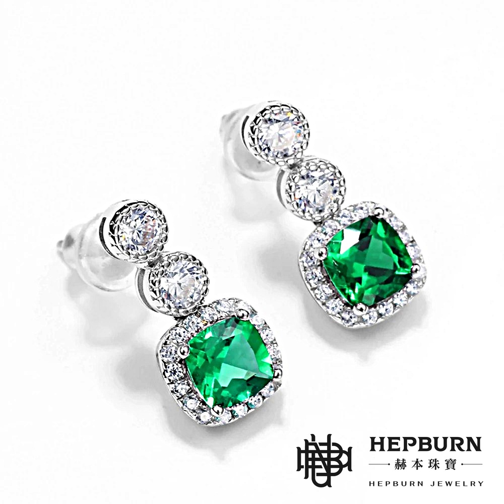 【赫本珠寶】培育祖母綠復古高貴耳環(S925銀),幸福禮物,氣質珠寶,送禮首選,典雅飾品,S925銀