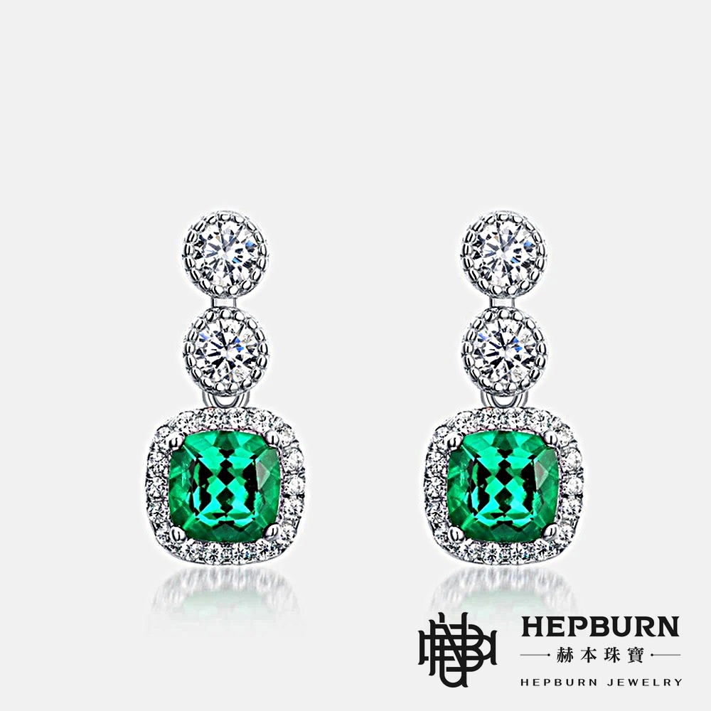 【赫本珠寶】培育祖母綠復古高貴耳環(S925銀),幸福禮物,氣質珠寶,送禮首選,典雅飾品,S925銀