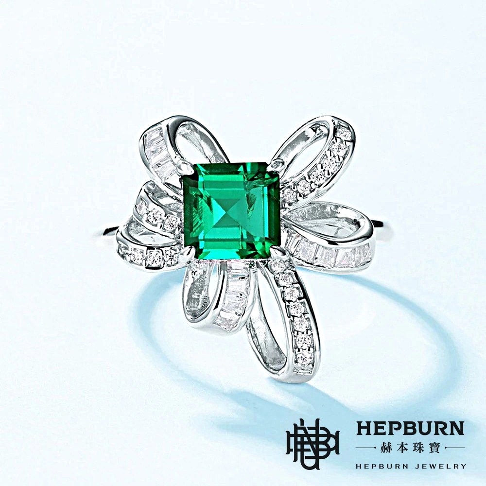 【赫本珠寶】繁花培育祖母綠戒指S925銀(主石6X6mm),典藏首選,時尚飾品,珠寶首飾,優雅戒指,花朵設計