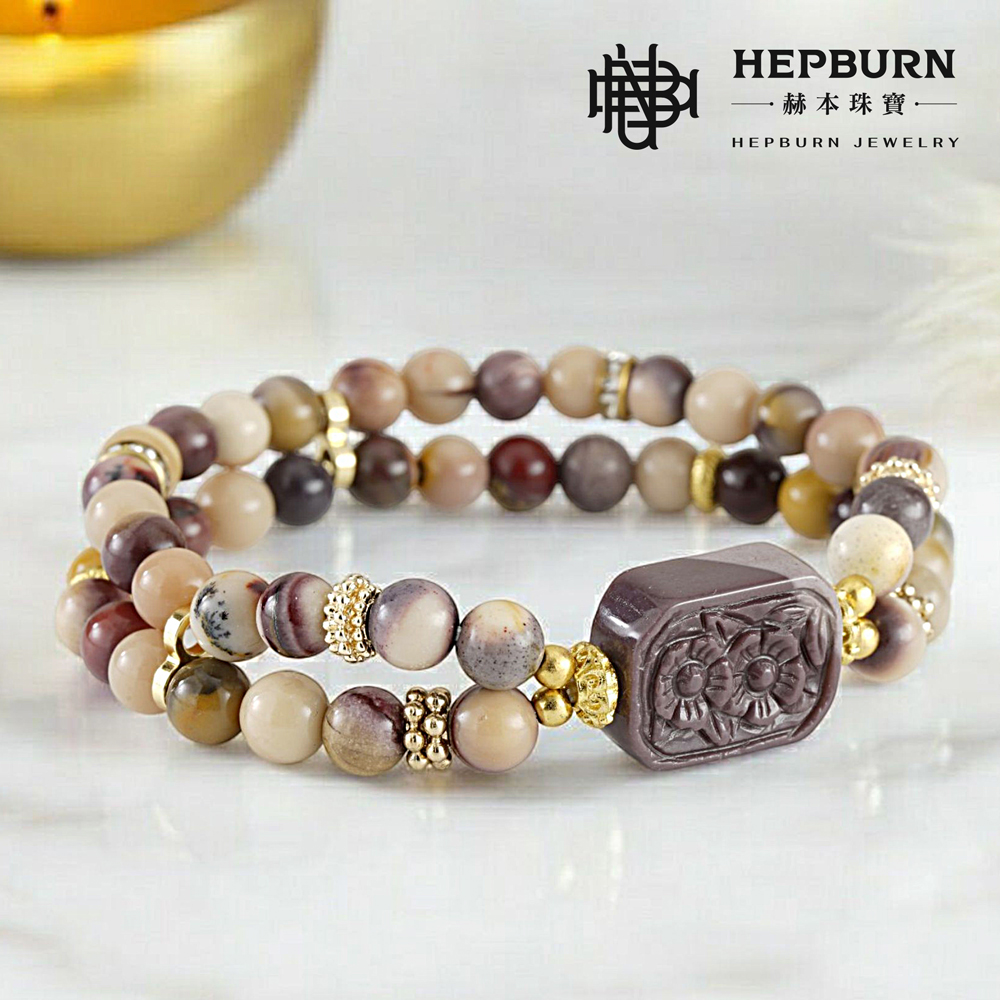 【赫本珠寶】設計款-梅花牌阿拉善雙圈手鍊,吉祥飾品,水晶手鍊,天然瑪瑙,時尚飾品,福氣手鍊
