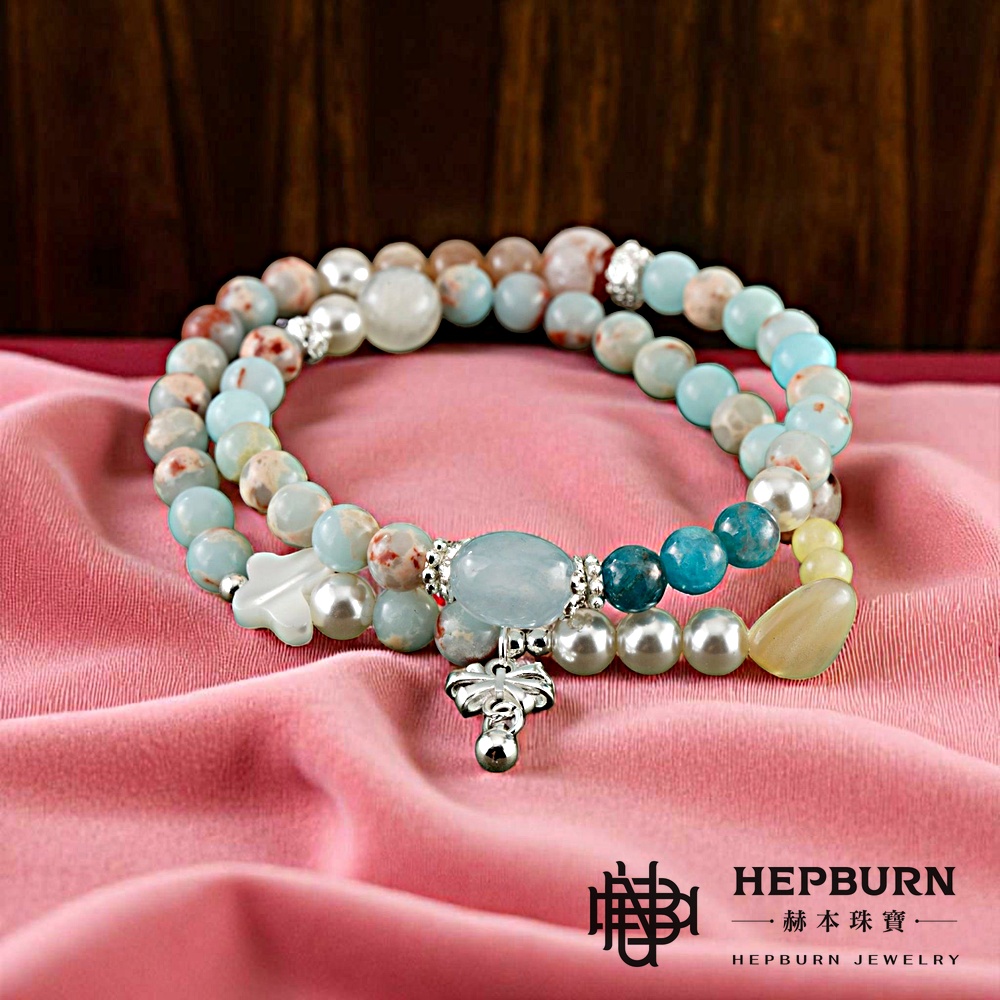 【赫本珠寶】設計款-壽山石母貝蝴蝶雙圈手鍊,天然石飾品,轉變希望,文化珠寶,平衡能量,手工飾品