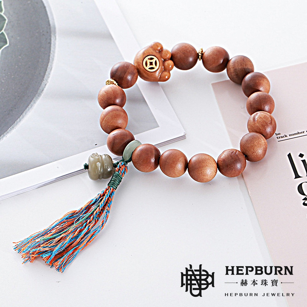 【赫本珠寶】設計款-老料招財貓爪檀香木佛珠手串,能量飾品,靜心配飾,淨化靈氣,老山檀香,避邪守護
