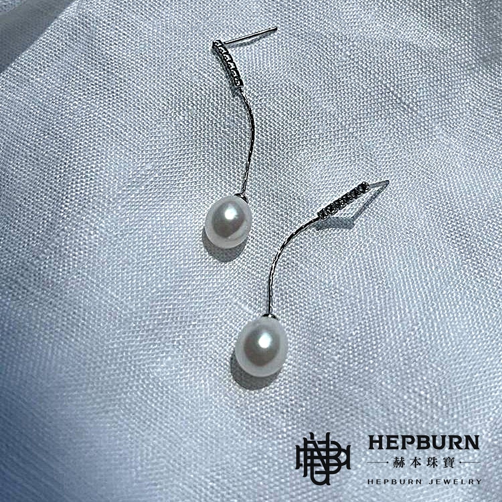 【赫本珠寶】設計款-流蘇鑲鑽璀璨強光淡水水滴珍珠耳環,時尚耳環,天然珍珠,輕盈耳飾,典雅飾品,璀璨耳環