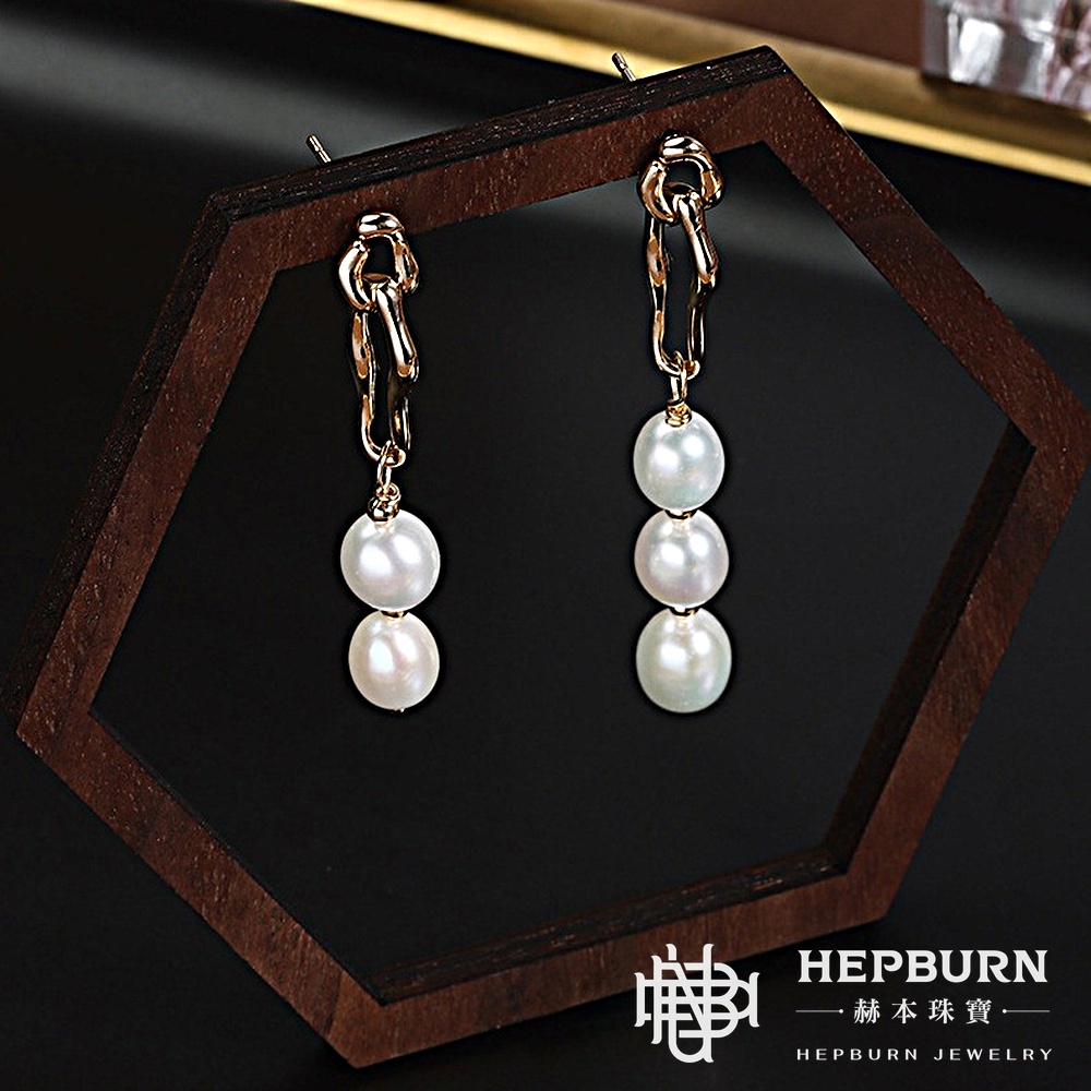 【赫本珠寶】設計款-三加二不規則巴洛克天然淡水珍珠耳環,個性飾品,異形珍珠,獨特設計,手工耳環,高貴典雅