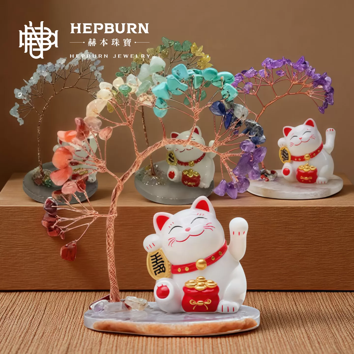 【赫本珠寶】靈貓之樹-東陵玉黃水晶招財貓擺件,開運飾品,風水水晶,QueenDom,招財擺設,靈貓擺飾