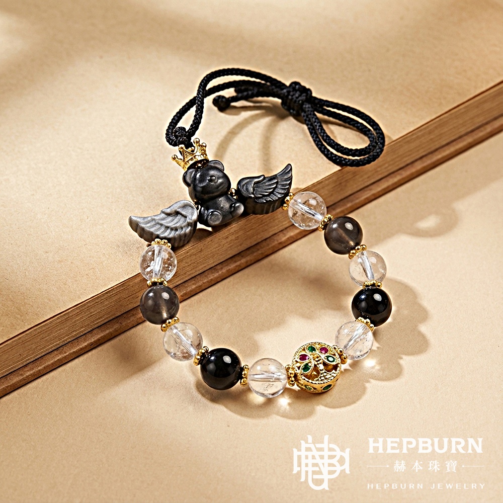 【赫本珠寶】銀曜石熊熊翅膀車掛,能量藝術,出行護身,磁場淨化,車內裝飾,熊熊吊飾