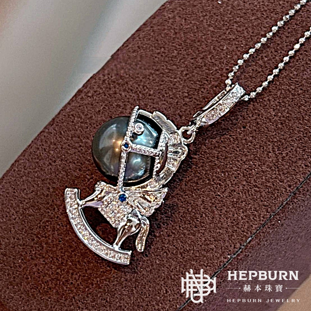 【赫本珠寶】設計款-天然大溪地海水特洛伊木馬黑珍珠吊墜,QueenDom,赫本珠寶,大溪地黑珍珠,海水珍珠吊墜,鯨魚飾品