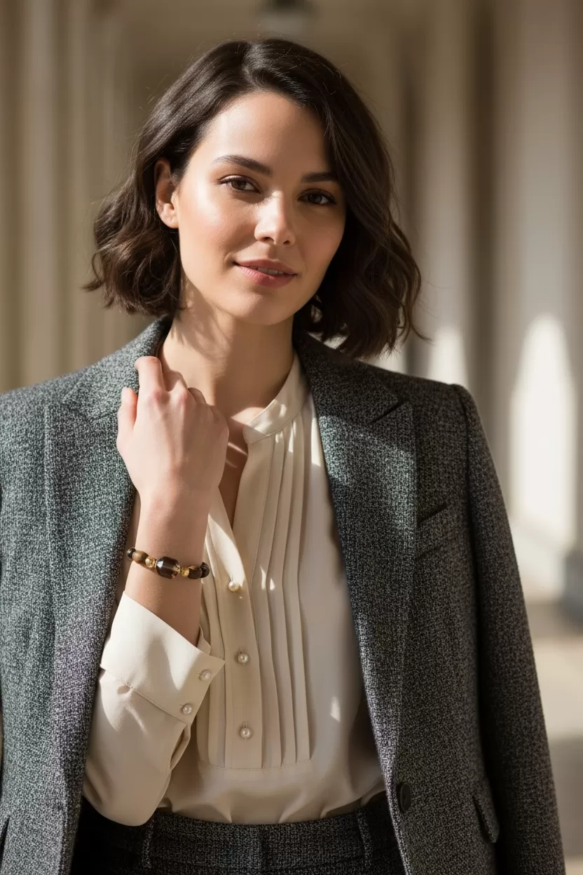 【赫本珠寶】設計款 - 沉香茶晶桶珠手鍊,舒緩壓力,天然石設計,禪意穿搭,安定心神,避邪護身