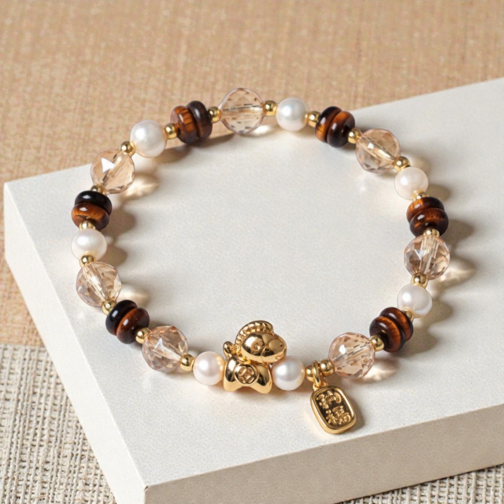 【赫本珠寶】設計款 - 馬上有錢 · 虎眼石珍珠行動招財手鍊,創意珠寶,時尚開運,財運提升,設計款手鍊,行動招財
