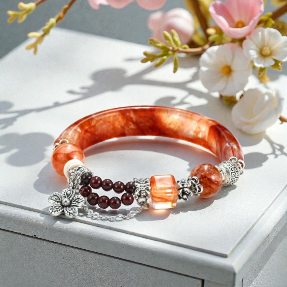【赫本珠寶】設計款 - 紅膠椒花半鐲,質感設計,氣場守護,鴻運飾品,天然石珠寶,定氣能量