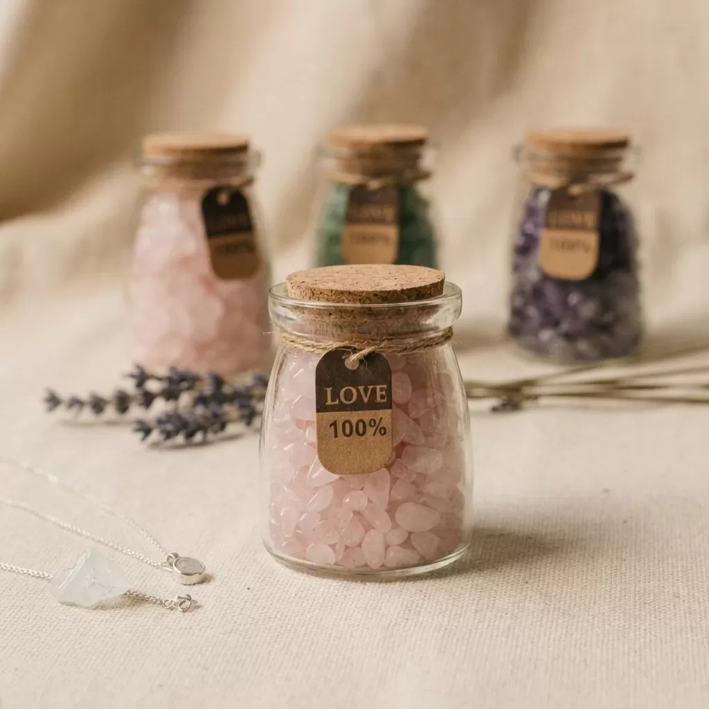 【赫本珠寶】靈願之許願瓶｜天然粉水晶碎石｜溫柔心願許願瓶,守護項鍊,增進人緣,招桃花,粉水晶吊墜,能量飾品