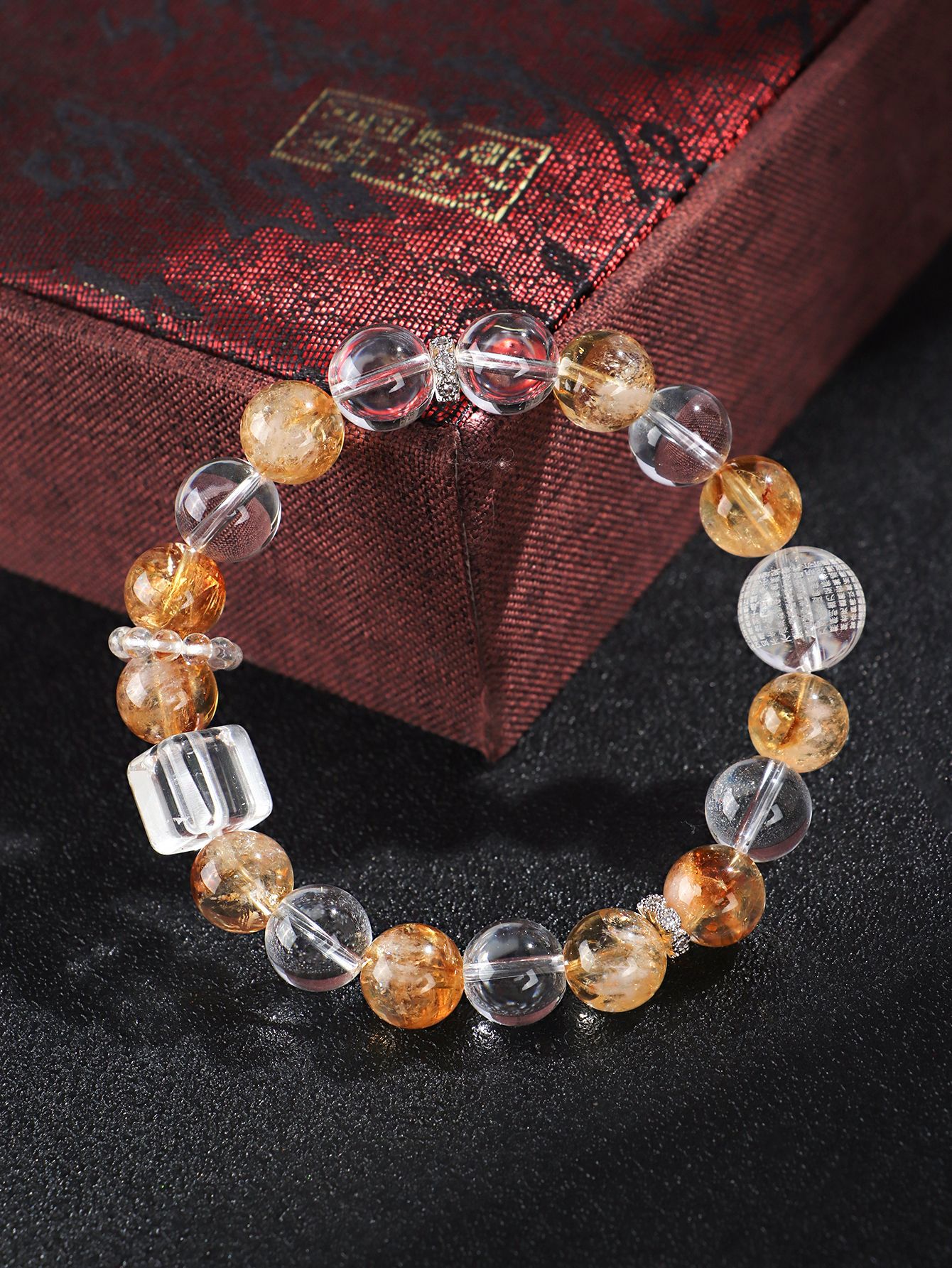 【赫本珠寶】設計款-黃塔晶心經白水晶手鍊,冥想手鍊,平安守護,佛教珠寶,能量淨化,避邪飾品