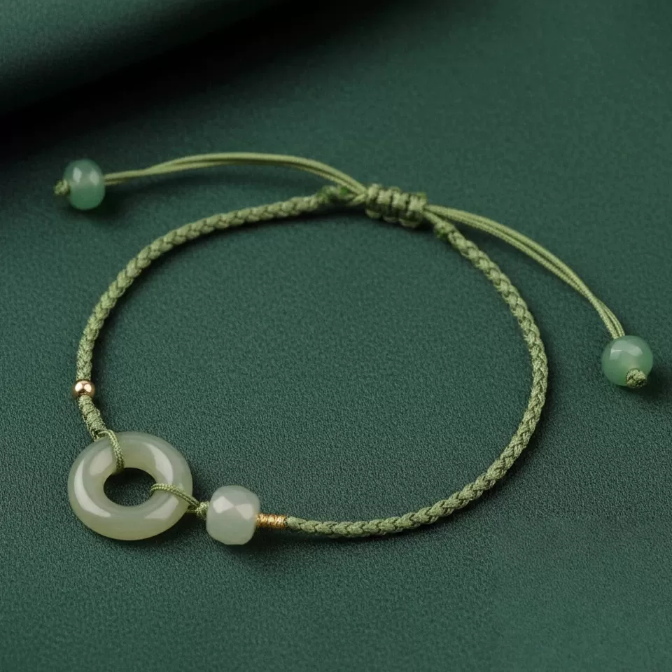 【赫本珠寶】和田玉平安扣復古繩國風手鍊,金髮晶,貔貅手鍊,招財水晶,曜金啟富,7mm手鍊