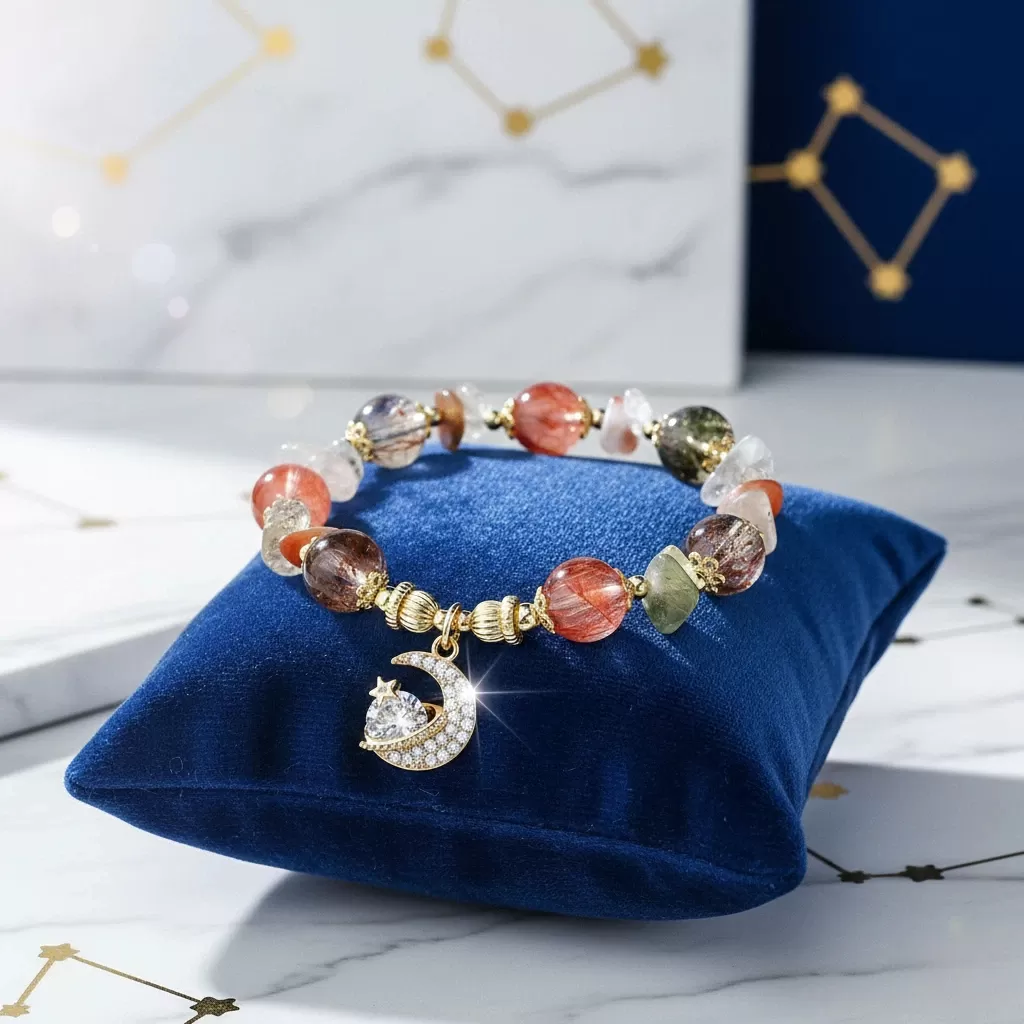 【赫本珠寶】星月鎏金 · 髮晶星月公主手鍊,女性手鍊,開運能量,精緻珠寶,層次穿搭,公主風飾品