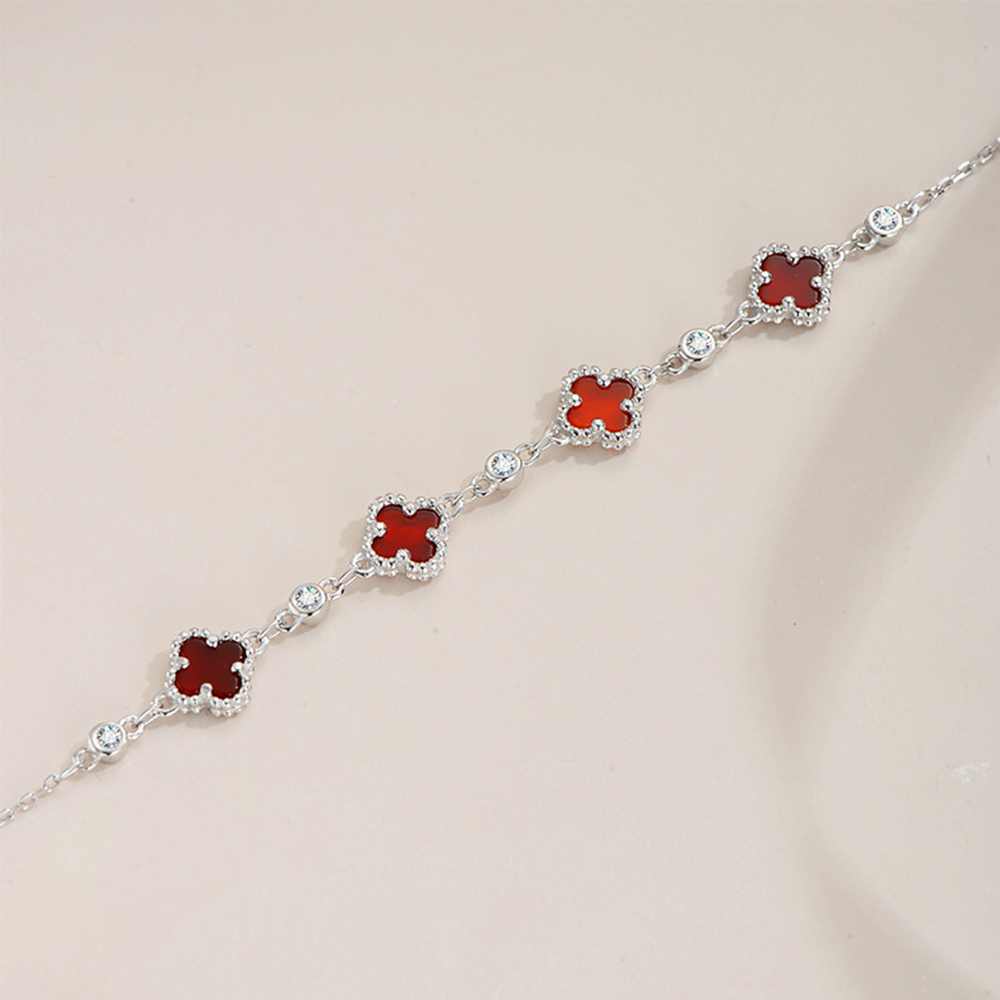 【赫本珠寶】瑪瑙幸運草純銀可調節莫桑石手鍊S925,D021,【赫本珠寶】瑪瑙幸運草純銀可調節莫桑石手鍊S925,瑪瑙幸運草款設計,莫桑鑽手鍊優雅婉約,閃耀動人氣質不凡