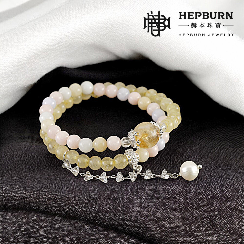 【赫本珠寶】設計款-摩根石金髮晶雙圈手鍊,天然晶石飾品,設計款飾品,雙圈手鍊,金髮晶,摩根石手鍊