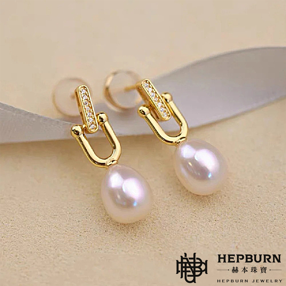 【赫本珠寶】天然強光6A米粒淡水珍珠高級氛圍感耳環,優雅時尚,百搭飾品,氣質耳環,高級氛圍感,強光珍珠